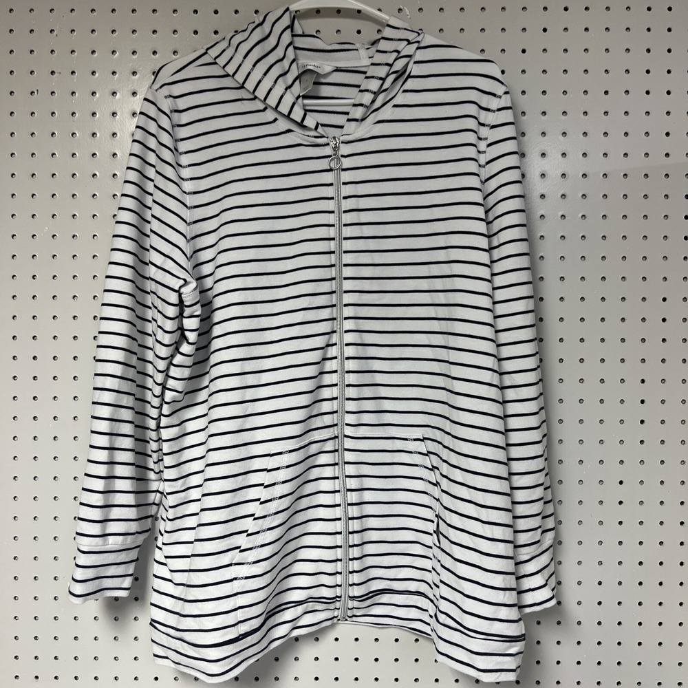 CJ BANKS 1X WHITE‎  STRIPED ZIP-UP HODDIE